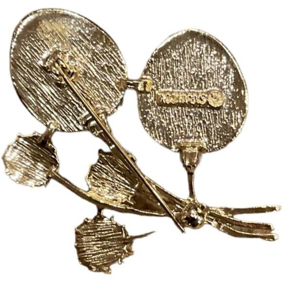 VTG Sarah Coventry Gold Tone Red Strawberry Frosted Glass Brooch Pin 1960's - Picture 2 of 7